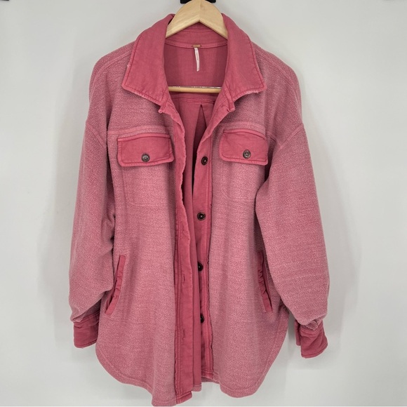 Free People Ruby Jacket Pink Oversized Distressed Elbow Patches Comfy - Picture 4 of 12